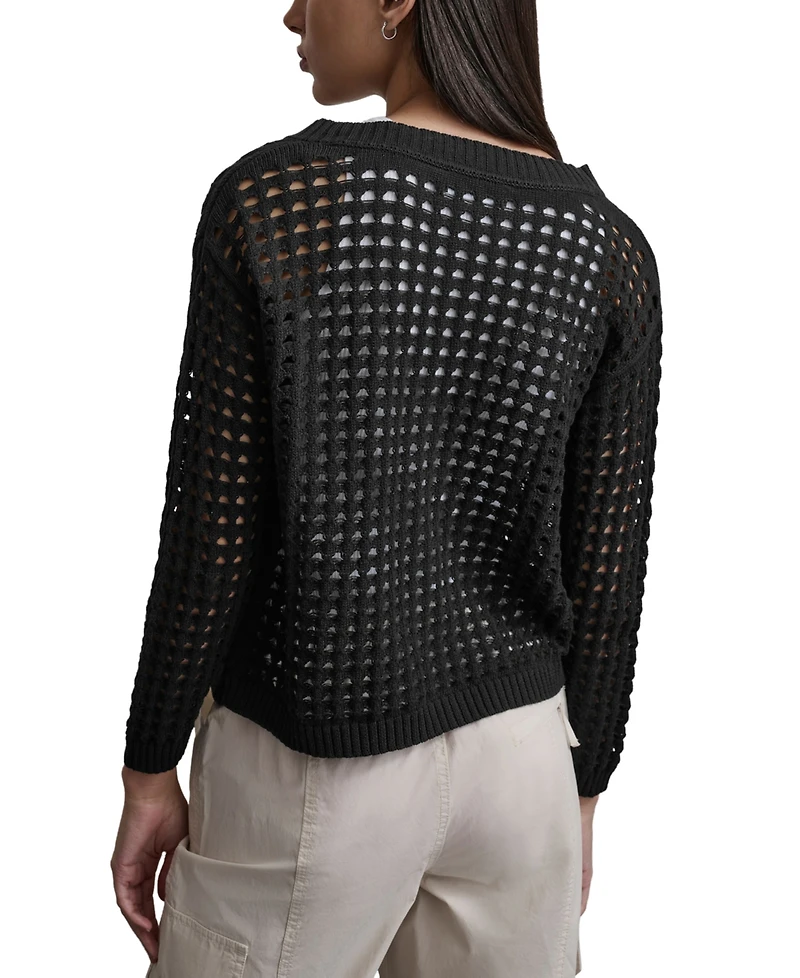 Dkny Jeans Women's Open-Stitch Drop-Shoulder Cardigan Sweater
