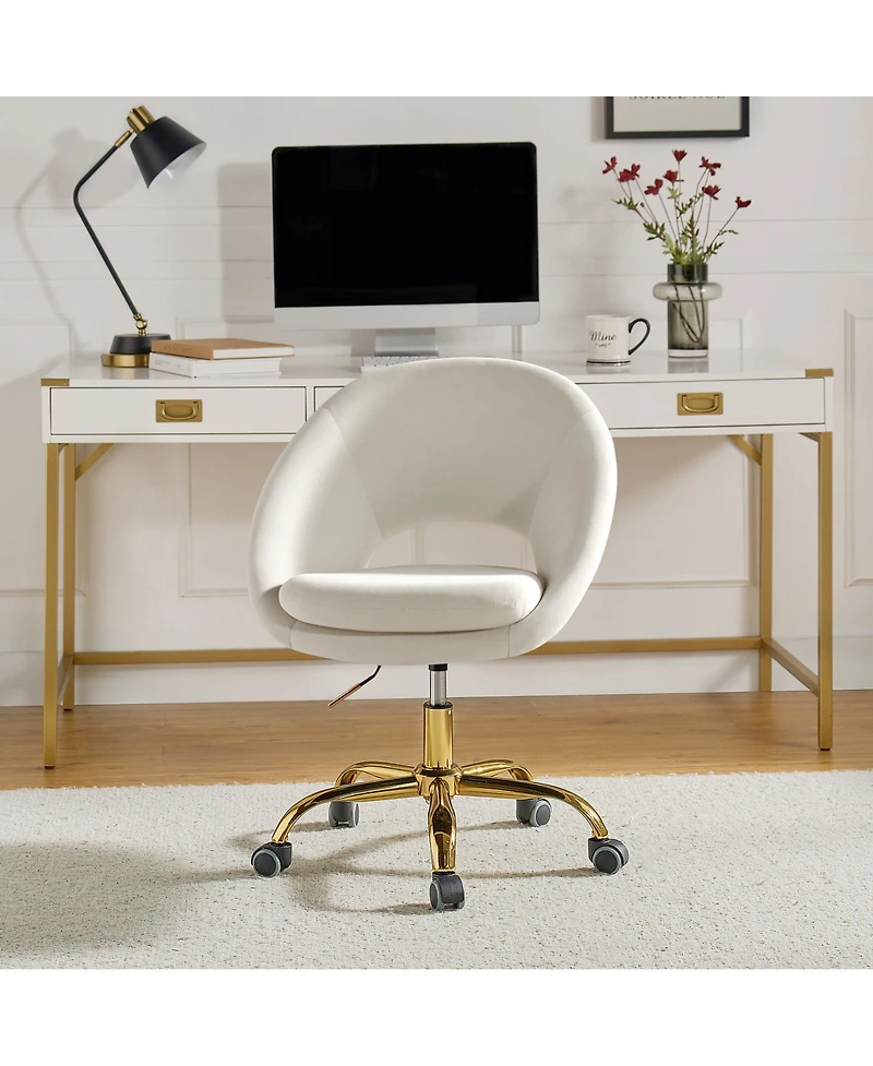 Hulala Home Modern Velvet Office Chair with Adjustable Swivel for Study Vanity