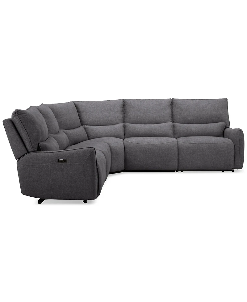 Olper 5-Pc. Fabric Zero Wall Sectional Sofa with Two Power Motion Pieces, Created for Macy's