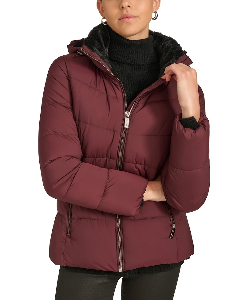 Calvin Klein Women's Faux-Fur-Lined Hooded Puffer Coat