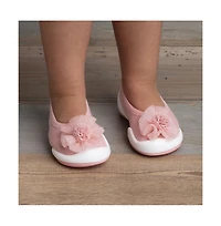 Infant Girl Breathable Washable Non-Slip Sock Shoes Flat - Pompom Flower Pink