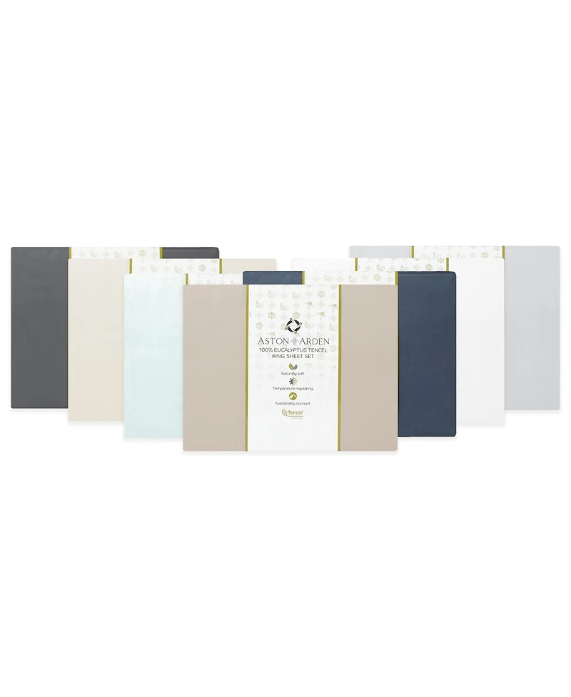 Aston and Arden Eucalyptus Tencel California King Sheet Set, 1 Flat Sheet, Fitted 2 Pillowcases, Ultra Soft Fabric, Breathable Cooling, E