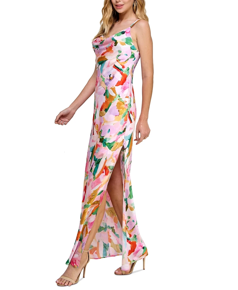 Morgan & Company Juniors' Floral Cowlneck Maxi Dress