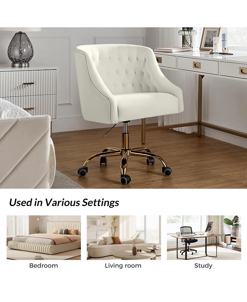 Hulala Home Modern Cute Velvet Desk Chair with Gold Base for Living Room,Bedroom