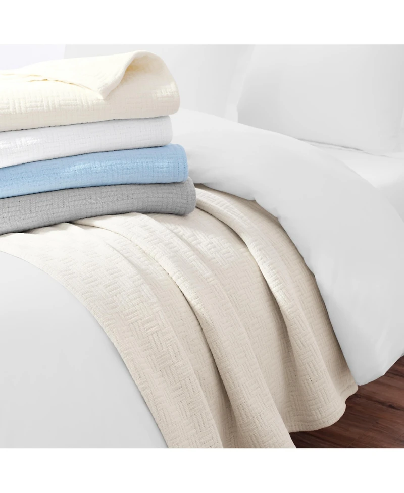 Host & Home 100% Cotton Basketweave Blanket, Lightweight 300GSM, 5 Color Options, Full/Queen - 90x90