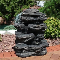 Sunnydaze Decor Rock Falls 24-Inch Resin Outdoor Water Fountain with Led Lights