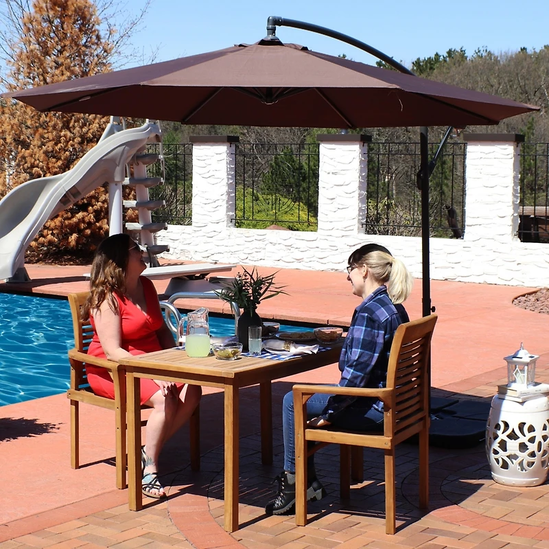 10' Offset Cantilever Patio Umbrella - Polyester Canopy and Steel Pole - Cross-Base - Brown
