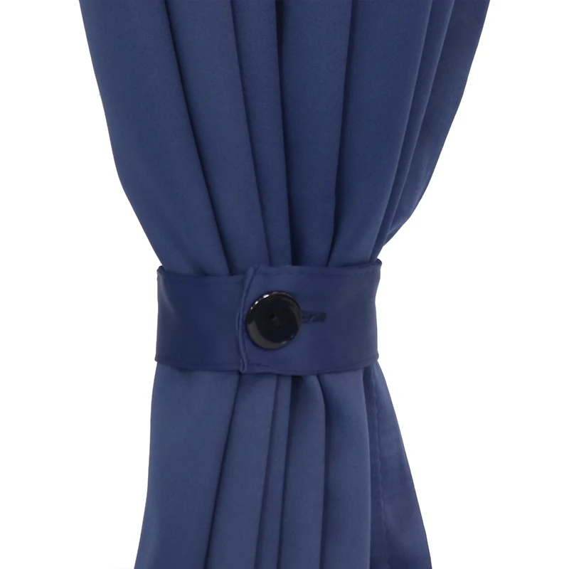 13-Inch Outdoor Curtain Tiebacks with Buttons - Spun Polyester with Resin Buttons - 2-Pack - Blue