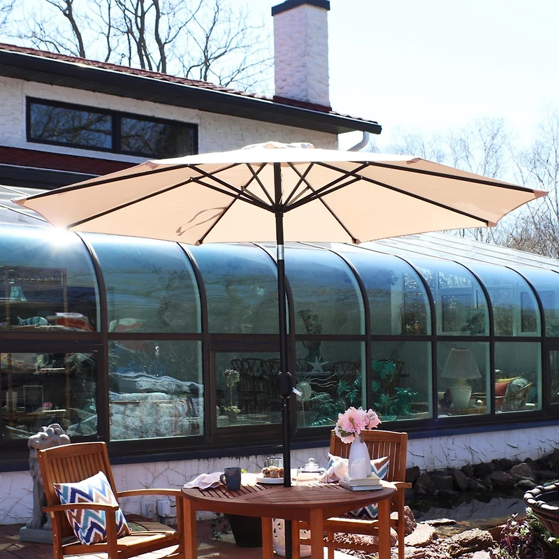 9-Foot Patio Umbrella - Push-Button Tilt and Crank Handle - Aluminum Pole and Polyester Shade Canopy