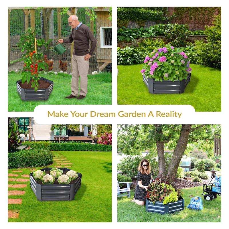 11.75" H Raised Metal Garden Bed - Galvanized Raised Garden Bed Outdoor for Vegetables and Flowers - Dark Gray - Hexagon