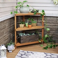 Meranti Wood 3-Tier Corner Plant Stand Shelves with Teak Oil Finish - Indoor/Outdoor Wooden Planter Furniture