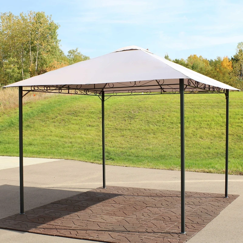 10 x 10 Foot Open Gazebo - Weather-Resistant Polyester Top and Black Steel Frame - Gray