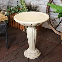 Grecian Column 20-Inch H Glass Fiber Reinforced Concrete Construction Garden Bird Bath - White