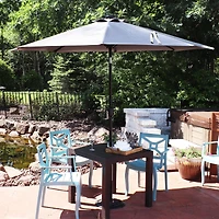 9-Foot Patio Umbrella with Solar Led Lights and Push Button Tilt - Aluminum Pole and Polyester Canopy - Gray