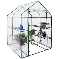Outdoor Portable Growing Rack Grandeur Mini Walk-In Greenhouse with Roll-Up Door - 4 Shelves - Clear