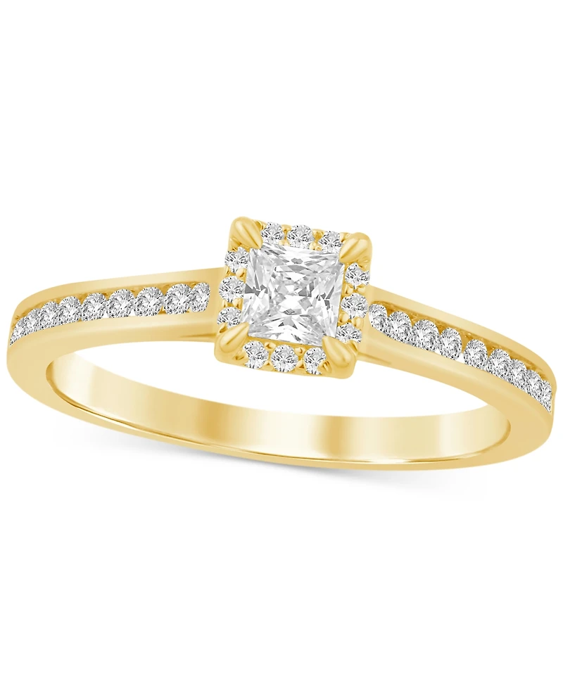 Diamond Princess Halo Engagement Ring (1/2 ct. t.w.) 14k Gold