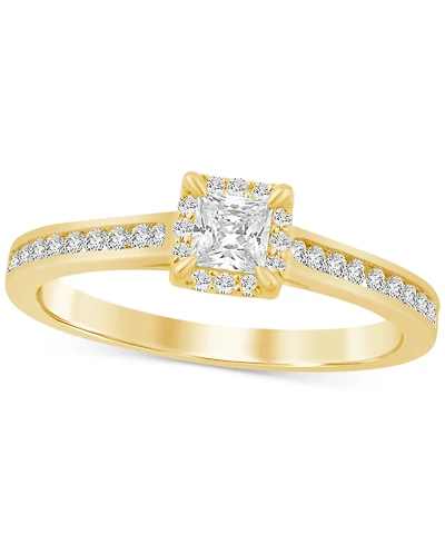 Diamond Princess Halo Engagement Ring (1/2 ct. t.w.) 14k Gold