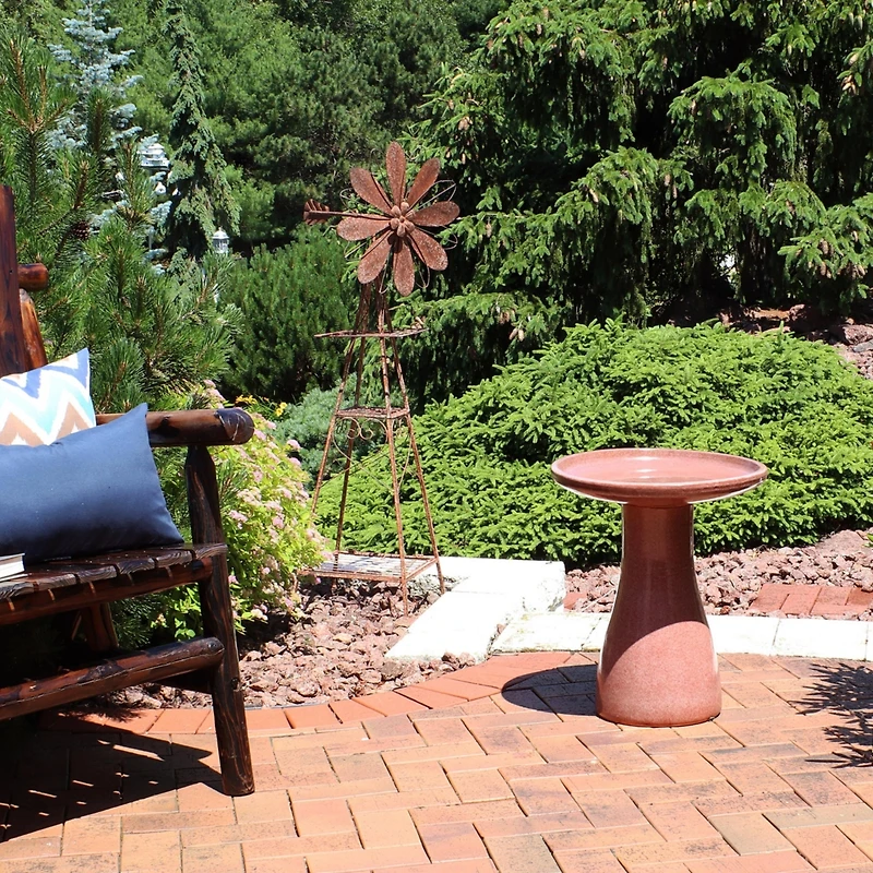 21" H Ceramic Bird Bath for Outside - Hand-Painted Outdoor Bird Bath Bowl, Uv/Frost-Resistant Finish - Lava - Classic Pedestal