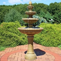 65"H Electric Resin and Concrete 4-Tier Eggshell Edge Outdoor Water Fountain with Led Lights
