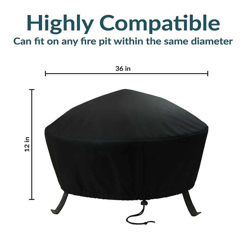 Round Outdoor Fire Pit Cover - Weather-Resistant Heavy-Duty Pvc with Drawstring Closure - Black - 36-Inch
