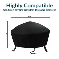 Round Outdoor Fire Pit Cover - Weather-Resistant Heavy-Duty Pvc with Drawstring Closure - Black - 36-Inch