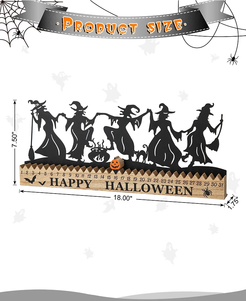 Glitzhome 18"L Halloween Wooden Metal Dancing Witch Silhouette Countdown Table Sign