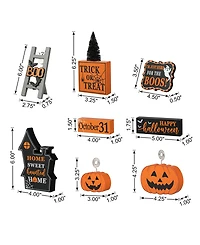 Glitzhome Halloween Wooden Word Signs and Fabric Gnome Tiered Tray Set Table Decor, Set of 11