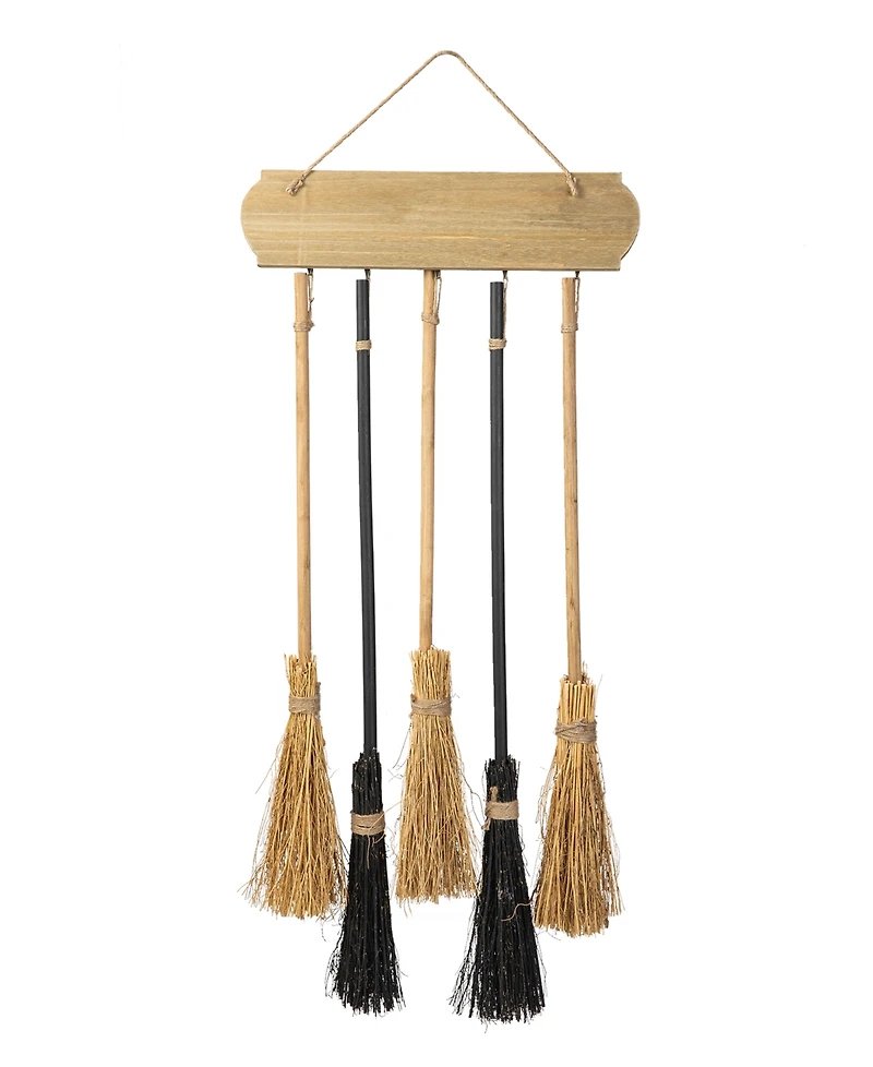 Glitzhome 42"H Halloween Wooden Brooms Parking Porch Decor