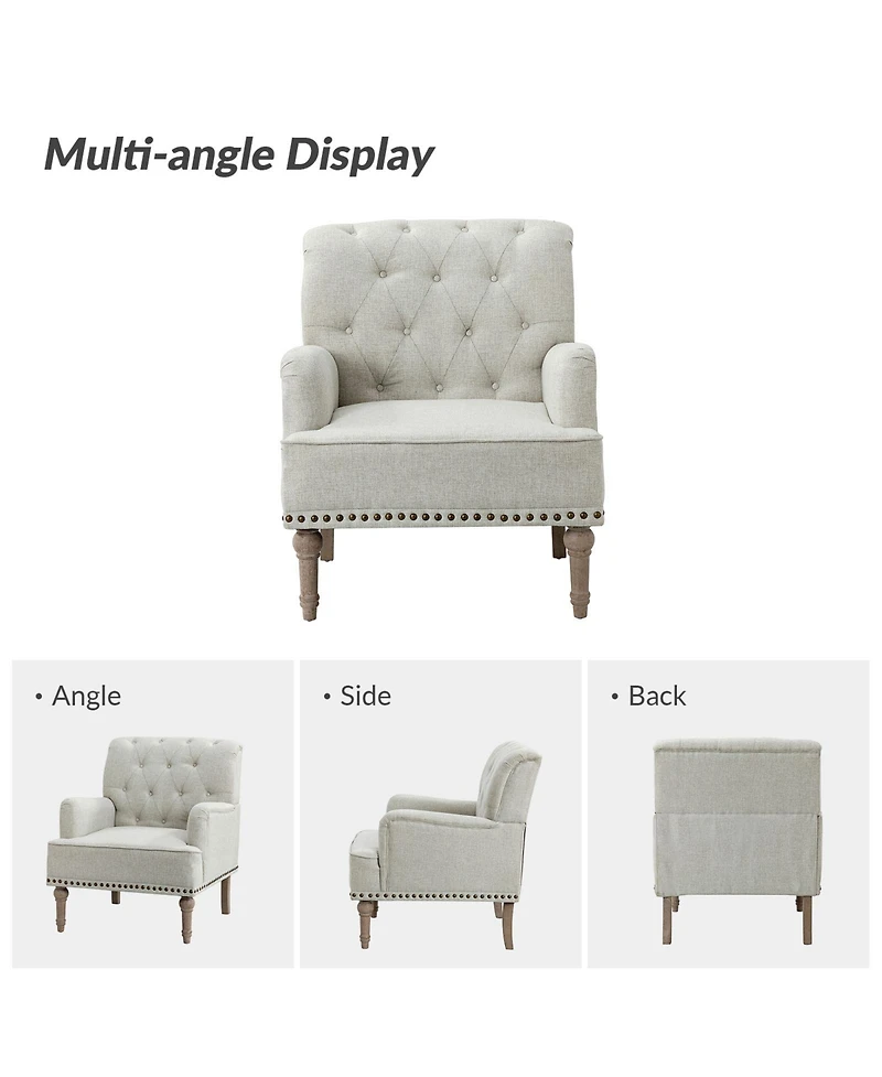 Mcgavock Traditional Wooden Upholstered Accent Chair with Tufted Back