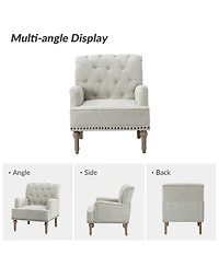 Mcgavock Traditional Wooden Upholstered Accent Chair with Tufted Back
