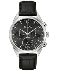 Bulova Men's Chronograph High Precision Black Leather Strap Watch 42mm