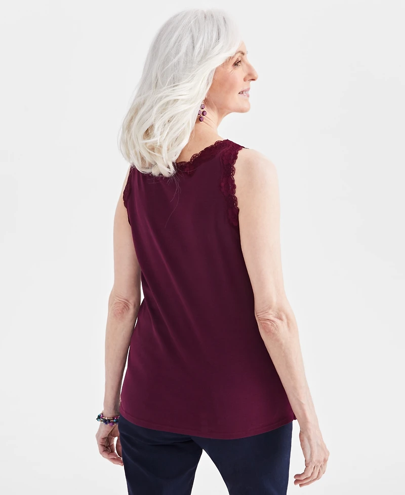 Style & Co Women's Lace-Trim Cotton Tank Top, Exclusively at Macy's