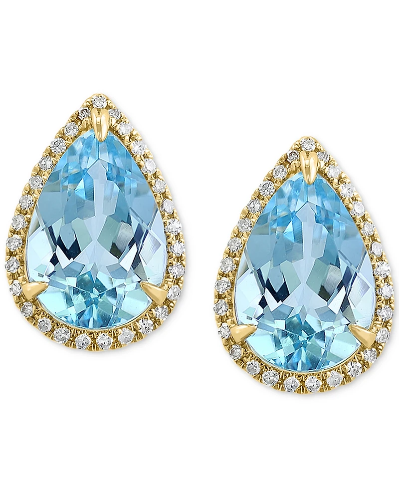 Effy Sky Blue Topaz (3-1/2 ct. t.w.) & Diamond (1/6 ct. t.w.) Pear Stud Earrings in 14k Gold