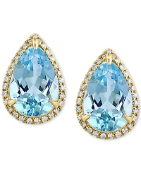 Effy Sky Blue Topaz (3-1/2 ct. t.w.) & Diamond (1/6 ct. t.w.) Pear Stud Earrings in 14k Gold
