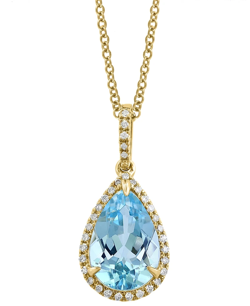Effy Sky Blue Topaz (3-5/8 ct. t.w.) & Diamond (1/8 ct. t.w.) Pear 18" Pendant Necklace in 14k Gold