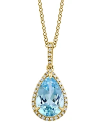 Effy Sky Blue Topaz (3-5/8 ct. t.w.) & Diamond (1/8 ct. t.w.) Pear 18" Pendant Necklace in 14k Gold