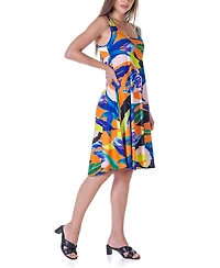 24seven Comfort Apparel Women's Print Sleeveless Knee Length Tank Swing Dress