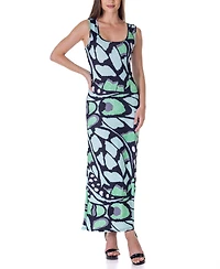 24seven Comfort Apparel Women's Green Butterfly Print Casual Razorback Tank Maxi Dress