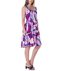 24seven Comfort Apparel Print Sleeveless Knee Length Tank Swing Dress