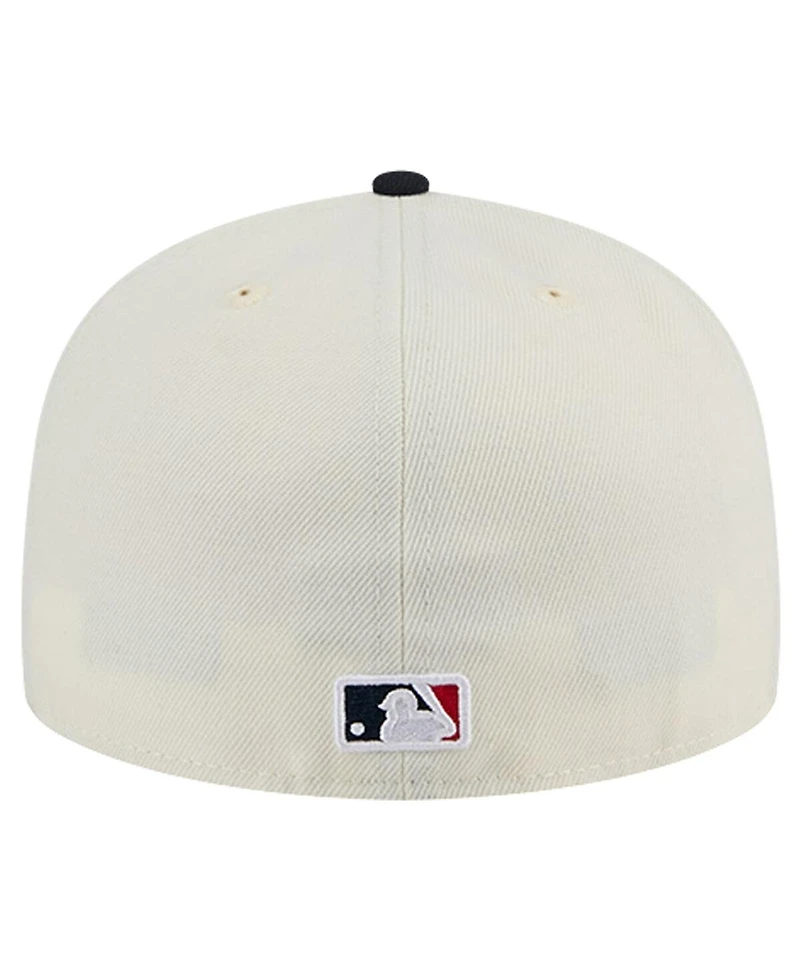 New Era Men's Cream Cleveland Guardians Evergreen Chrome 59Fifty Fitted Hat