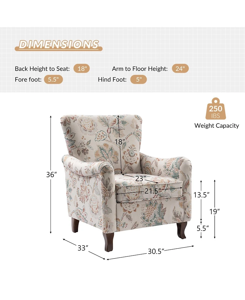Ewert Comfy Floral Fabric Pattern Armchair with Wingback Design