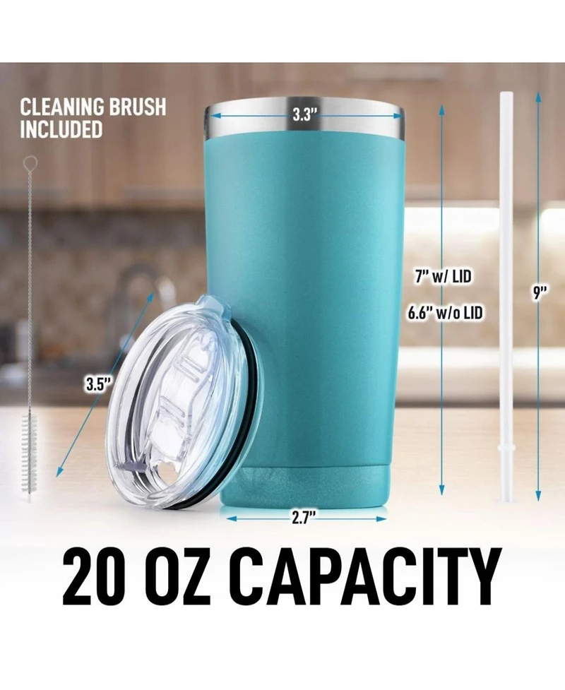 Zulay Kitchen 20oz Stainless Steel Tumbler With Lid and Straw - Sweat-Free Travel Coffee Mug Cups