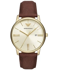 Emporio Armani Men's Brown Leather Strap Watch 42mm
