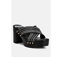 Finley Raffia High Block Heel Mules Women