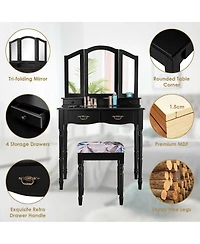 Slickblue Simple Vanity Set with Tri-Folding Mirror Drawers and Storage Shelf