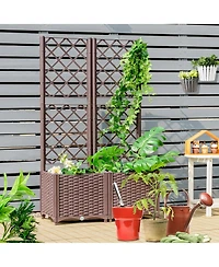 Slickblue Raised Garden Bed with Trellis Planter Box for Climbing Plants-Brown
