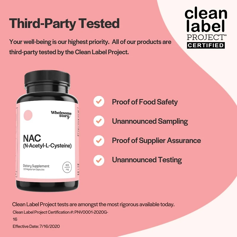 Wholesome Story Nac Supplement N Acetyl Cysteine 600 mg | Liver, Lung, & Fertility Support | 120 Capsules | 30 Day Supply