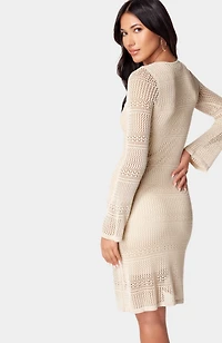 Bebe Women's Long Sleeve Crochet Resort Dress