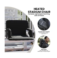 Mikki Extra Wide Portable Heated Reclining Stadium Chair W/Armrests, Padded Back & Heated Seat W/Dual Storage Pockets And Backpack Straps