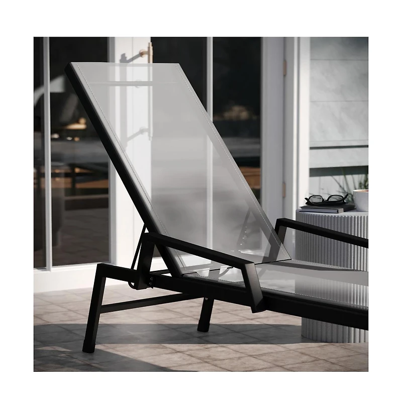 Emma+Oliver Braelin Textilene Adjustable 5 Position Patio Chaise Lounge With Armrests And Metal Frame